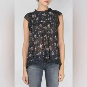 Ulla Johnson 100% Silk Clover Top Midnight Sleeveless Ruffle Blouse Sz 2